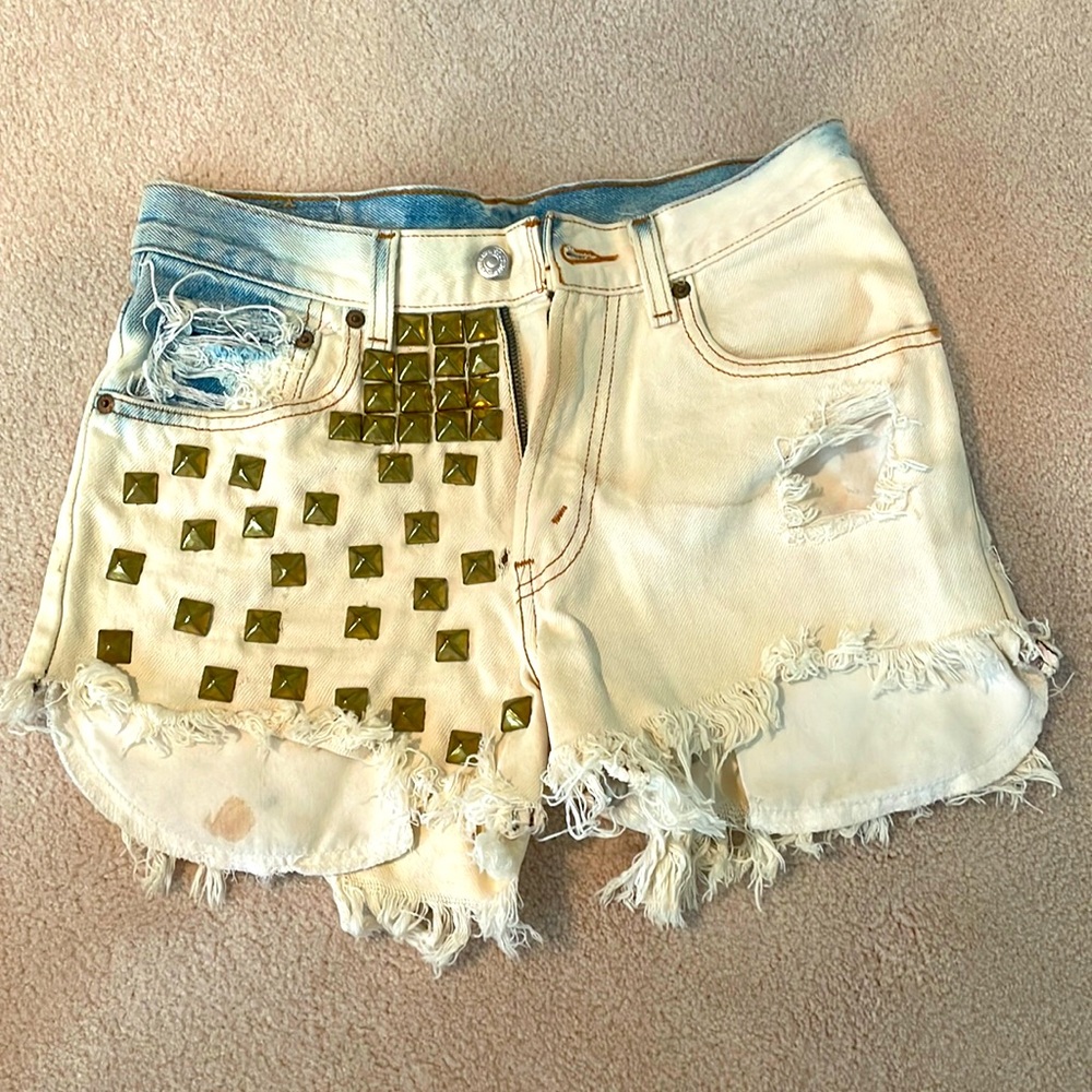 Vintage One of a Kind Embellished Authentic Levis High- Waisted Cutoff Shorts